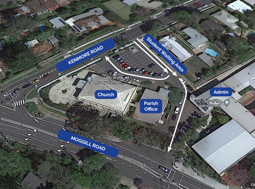 Aerial map of the church and school precinct.